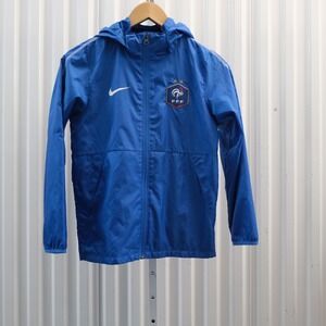 Nike FFF Youth Boys Medium Blue Full Zip Hooded Windbreaker Jacket Soccer